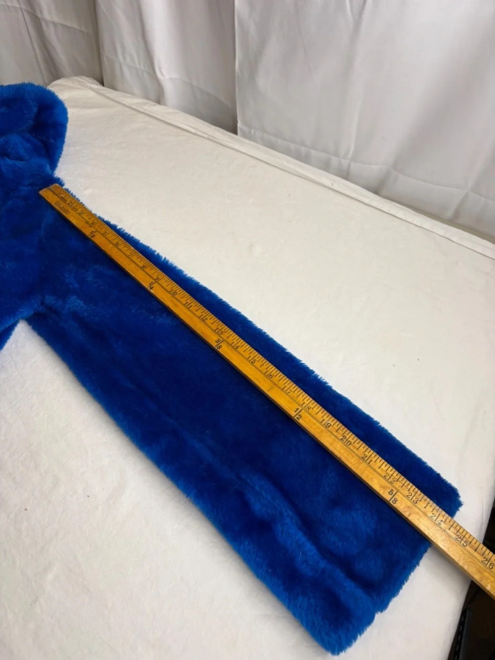 Vtg Robe Furry Fluffy Plush Blue Belted Long Robe/Coat Small Inside/Outside Tie - Picture 5 of 5